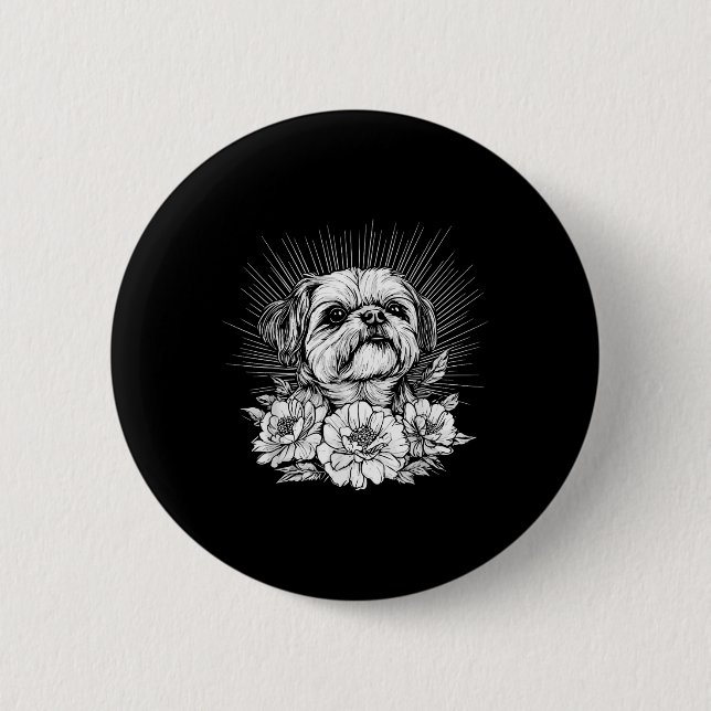 Retro Tattoo Style Shih Tzu Dog Lover _1 Button (Vorderseite)