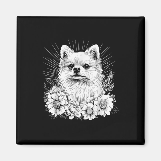Retro Tattoo Style Spitz Dog Lover Magnet (Vorne)