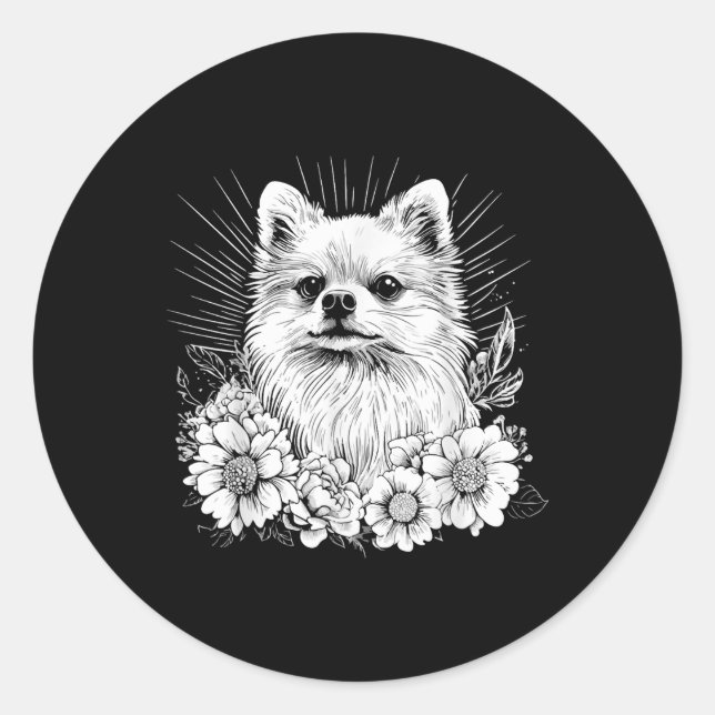 Retro Tattoo Style Spitz Dog Lover Runder Aufkleber (Vorderseite)