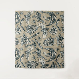 Retro Tattoo Themed Wandteppich