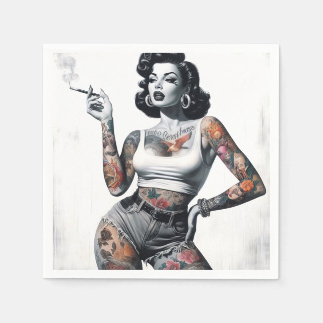 Retro Tattooed Girl Serviette (Vorderseite)