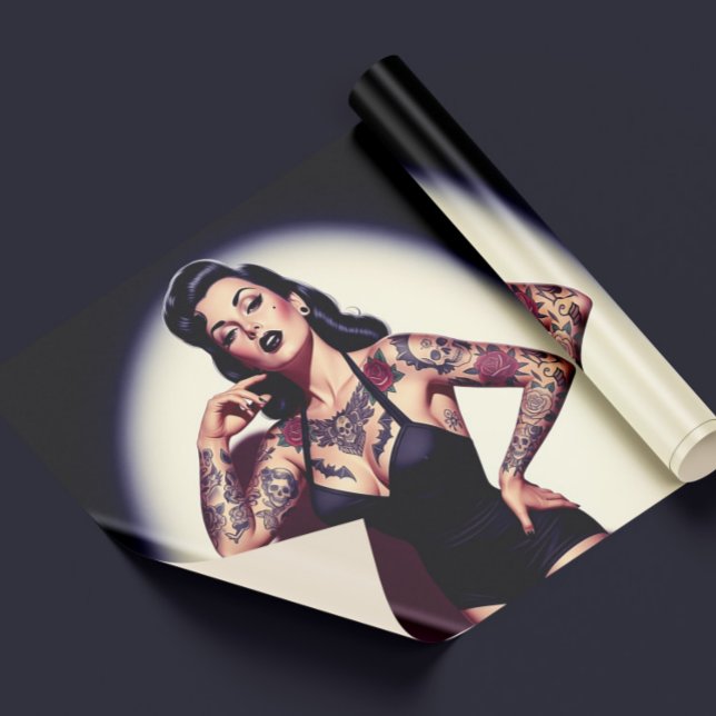 Retro Tattooed Pin-up Geschenkpapier (Von Creator hochgeladen)
