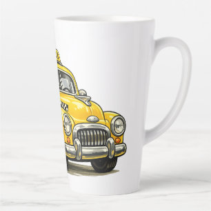Retro-Taxifahrer-Junge mit Vintage-gelbem Auto-T-S Milchtasse