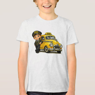 Retro-Taxifahrer-Junge mit Vintage-Gelbem Auto T-S Tri-Blend Shirt