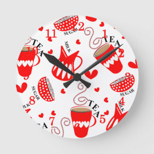 Retro Tea Coffee Drinking Cute Pattern Runde Wanduhr
