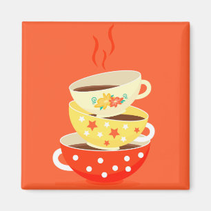 Retro tea vintage tea cups whimsical art magnet