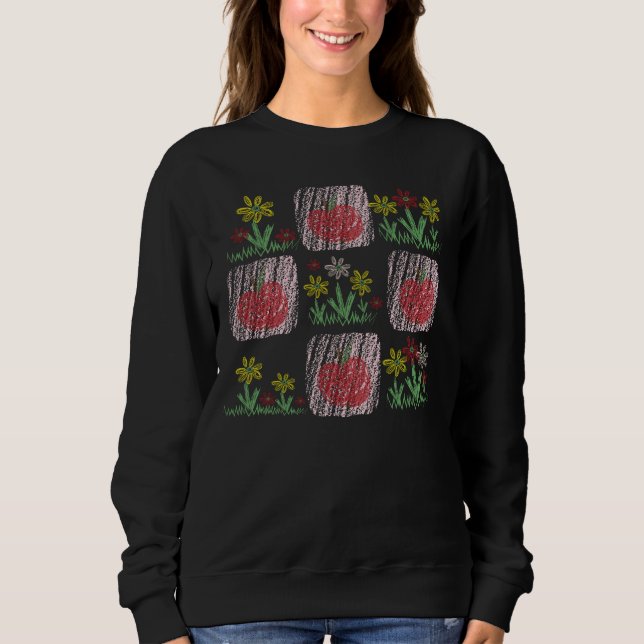 Retro Teacher Chalkboard Grid Apple und Blume Sweatshirt (Vorderseite)