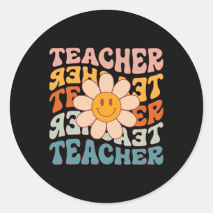 Retro Teacher Daisy Colorful - Elementary School T Runder Aufkleber