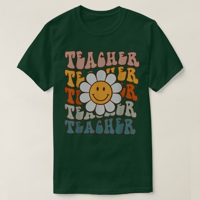 Retro Teacher Daisy farbenfrohe Grundschullehrer T T-Shirt (Design vorne)