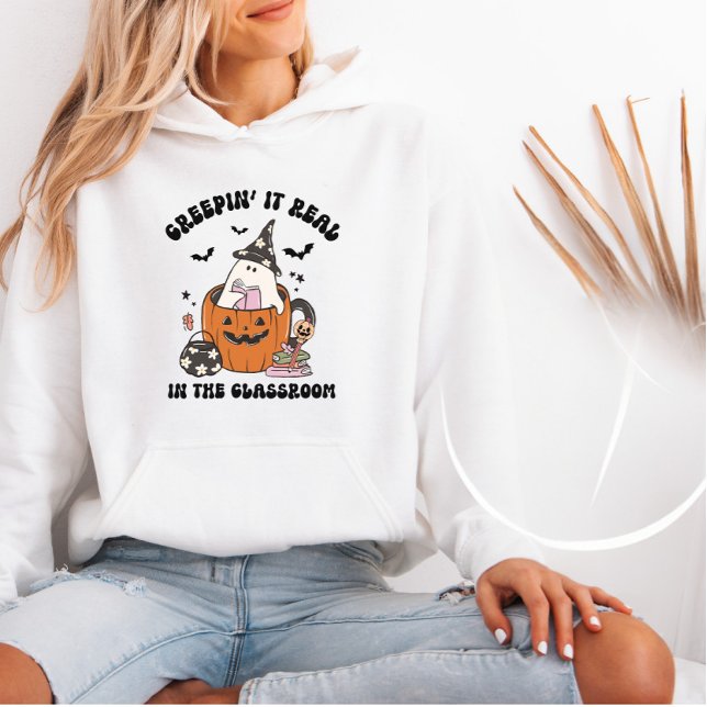 Retro Teacher Halloween Creepin" Das ist echt Hoodie (Von Creator hochgeladen)