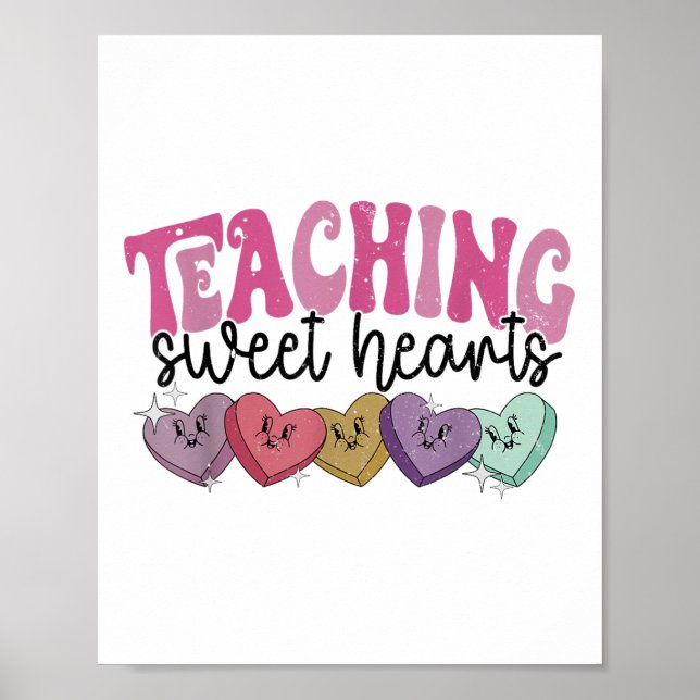 Retro Teaching Sweethearts Candy Heart Teacher Val Poster (Vorne)