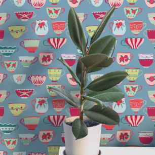 Retro Teacups Aquamarin Tapete