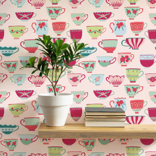Retro Teacups Pink Tapete