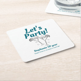 Retro Teal Cocktail Woman's 50th Birthday Party Rechteckiger Pappuntersetzer