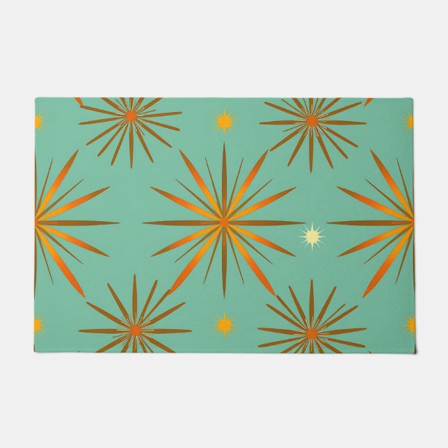 Retro Teal Orange Starburst Pattern Fußmatte (Vorderseite)