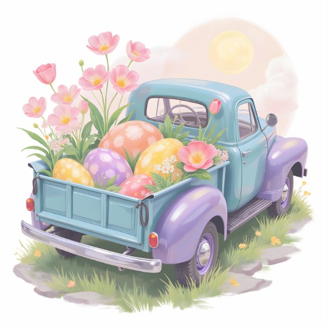 Retro Teal & Purple Truck with Easter Eggs Aufkleber (Vorderseite)
