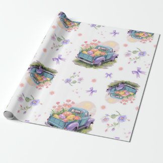 Retro Teal & Purple Truck with Easter Eggs Geschenkpapier