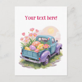 Retro Teal & Purple Truck with Easter Eggs Postkarte