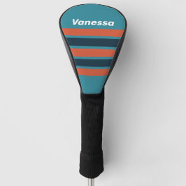 Retro Teal Splash Across Striping with Name Golf Headcover