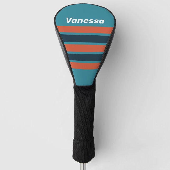Retro Teal Splash Across Striping with Name Golf Headcover (Vorderseite)