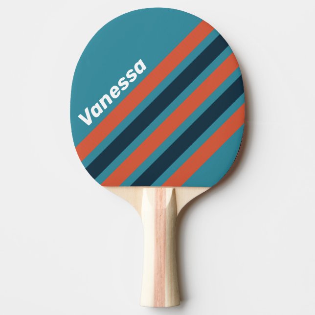 Retro Teal Splash Angled Striping with Name Tischtennis Schläger (Vorderseite)