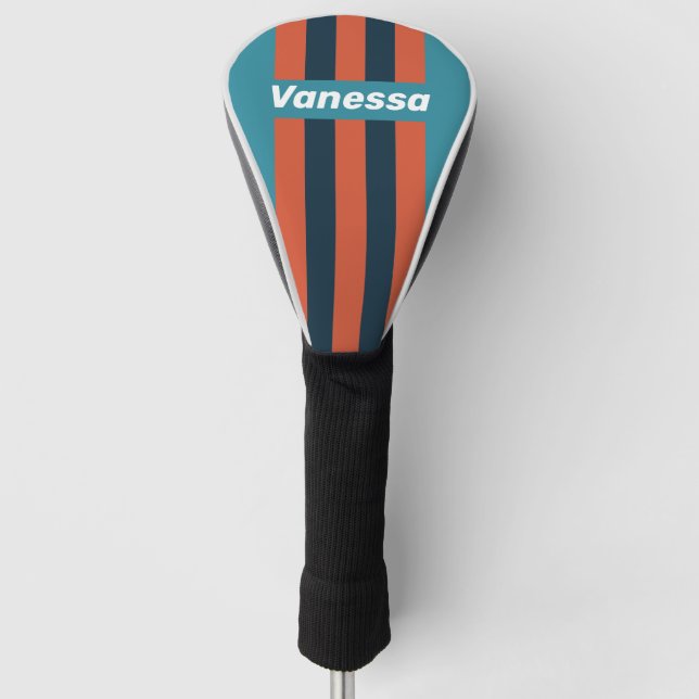 Retro Teal Splash Pin Stripes with Name Golf Headcover (Vorderseite)