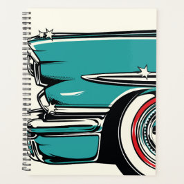 Retro Teal Sports Car Front Pop Art Illustration Planer