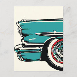 Retro Teal Sports Car Front Pop Art Illustration Postkarte