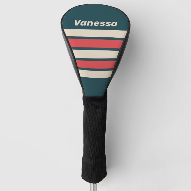 Retro Teal Vibe Across Striping with Name Golf Headcover (Vorderseite)