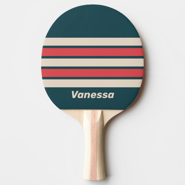 Retro Teal Vibe Across Striping with Name Tischtennis Schläger (Vorderseite)