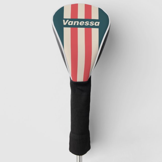 Retro Teal Vibe Pin Stripes with Name Golf Headcover (Vorderseite)