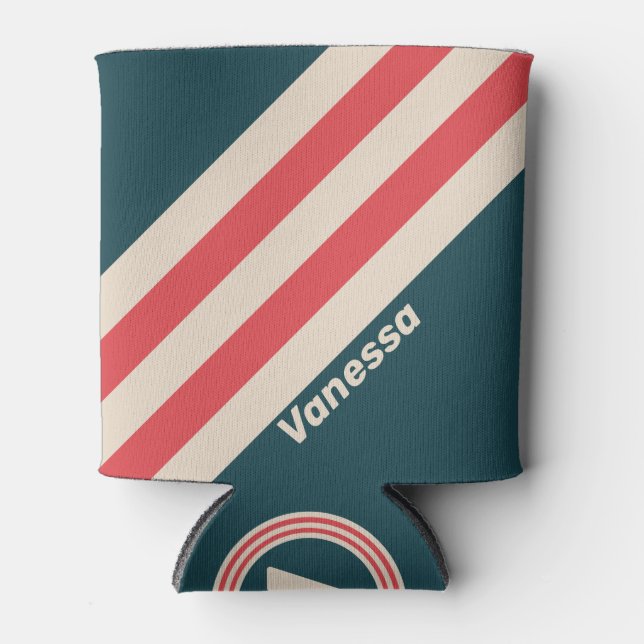 Retro Teal Vibe Stripes with Name Dosenkühler (Vorderseite)
