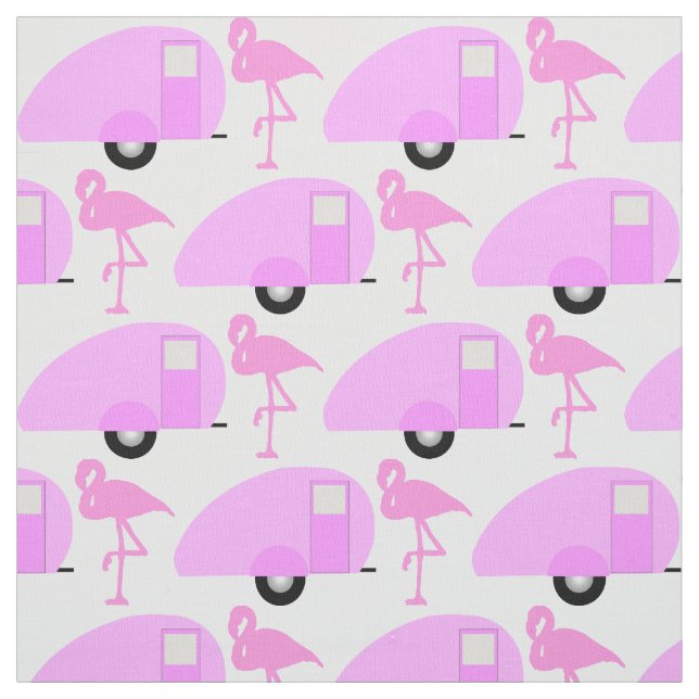 Retro Teardrop Camper Pink Flamingo Stoff (Muster)