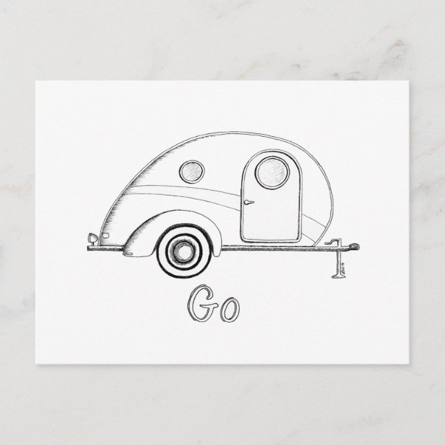 Retro Teardrop Camper Postkarte (Vorderseite)