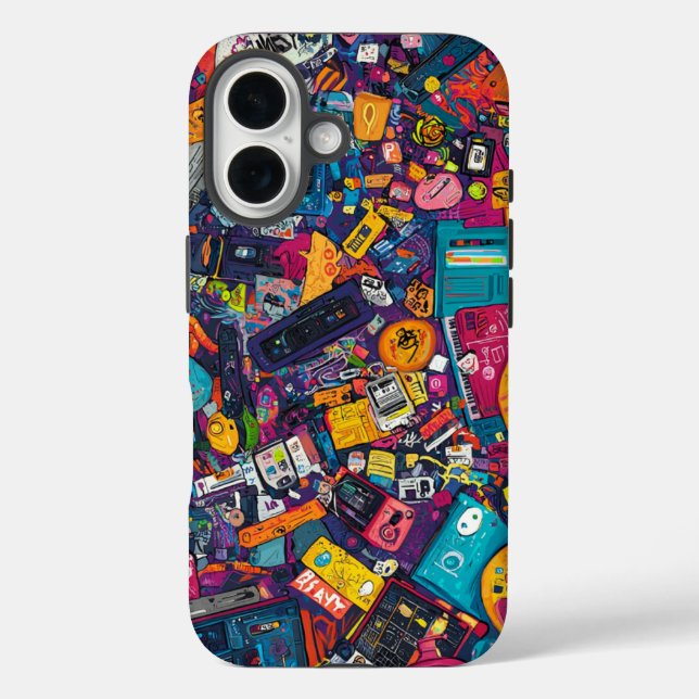 Retro Tech Chaos Urban Street Art Phone Case (Rückseite)