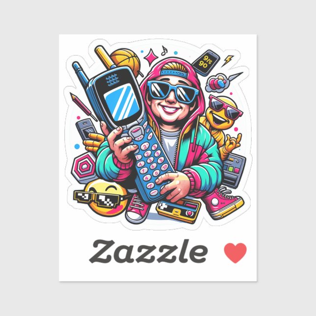 Retro Tech Playground: Nostalgische Odyssey der 90 Aufkleber (Blatt)