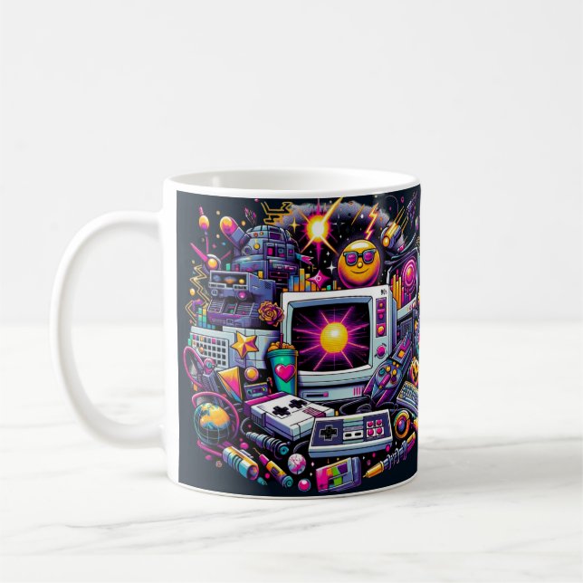 Retro Tech Playground: Nostalgische Odyssey der 90 Kaffeetasse (Links)