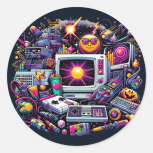 Retro Tech Playground: Nostalgische Odyssey der 90 Runder Aufkleber