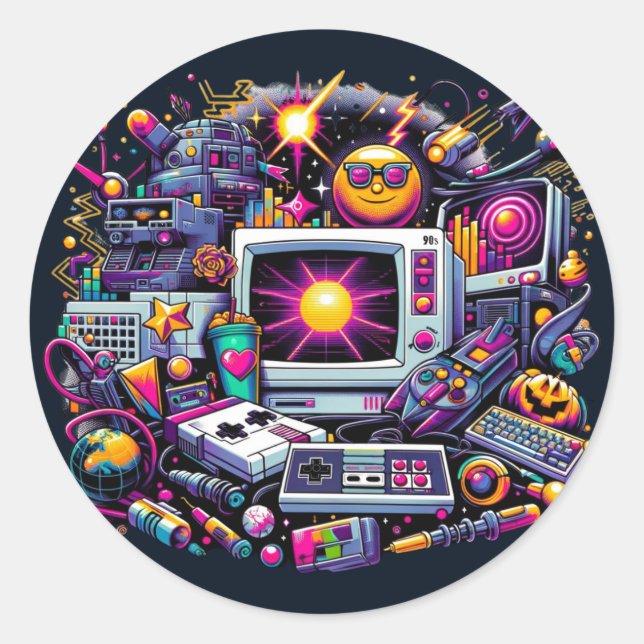 Retro Tech Playground: Nostalgische Odyssey der 90 Runder Aufkleber (Vorderseite)