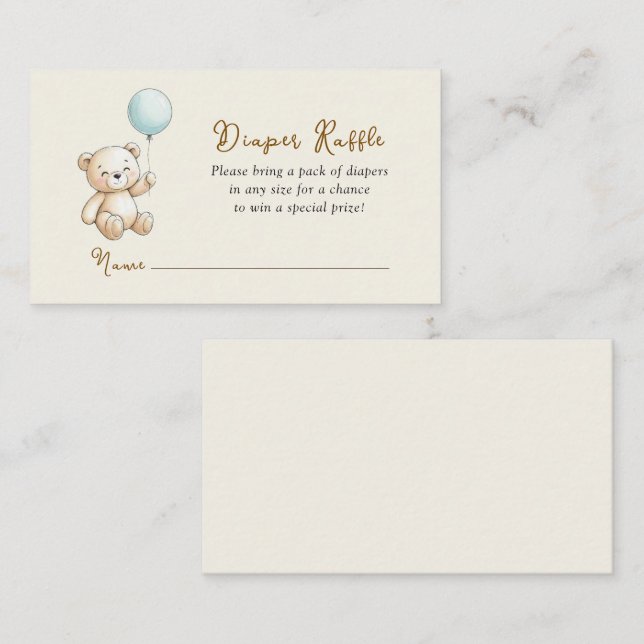 Retro Teddy Bear Baby Boy shower Diaper Raffle Begleitkarte (Vorne/Hinten)