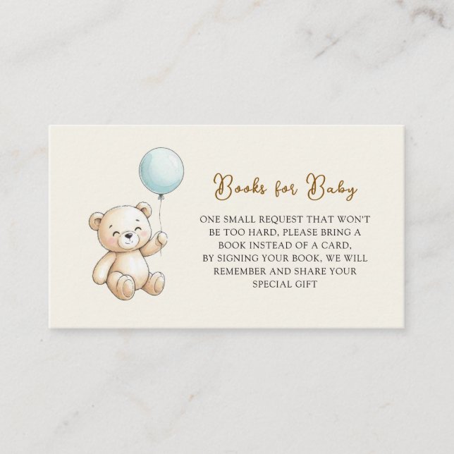 Retro Teddy Bear Blue Baby Shower Book Request Begleitkarte (Vorderseite)