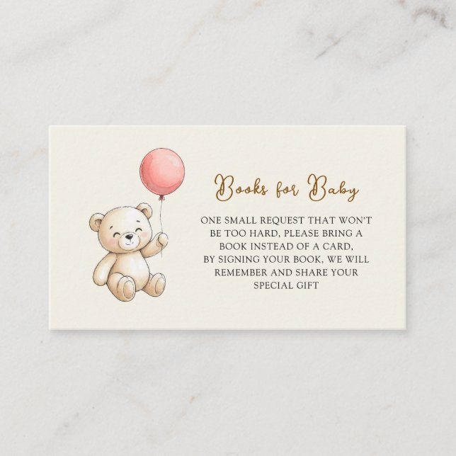 Retro Teddy Bear pink Baby Shower Book Request Begleitkarte (Vorderseite)
