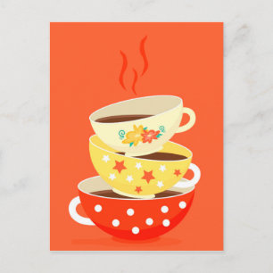 Retro Tee Vintage Teebecher whimsical Art Postkarte