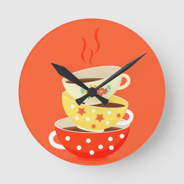 Retro Tee Vintage Teebecher whimsical Art Runde Wanduhr (Vorderseite)