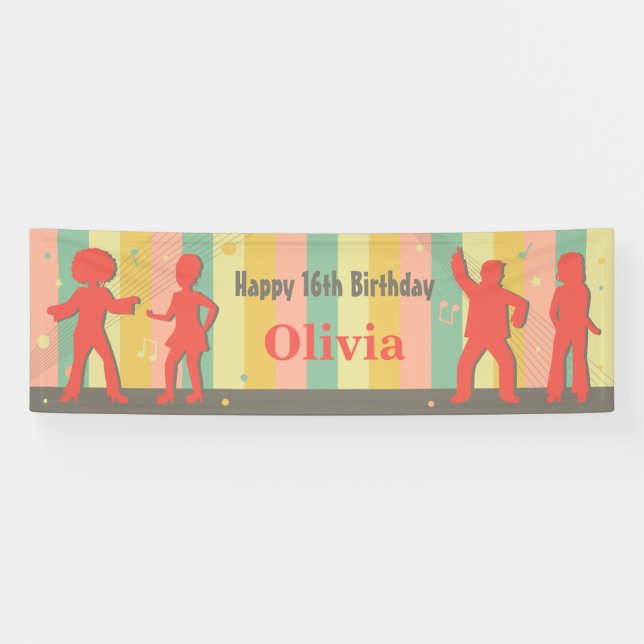 Retro-Teen-Disco-Tanz-Geburtstagsbanner Banner (Horizontal)