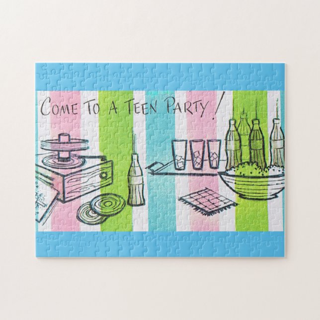 Retro Teen Party Einladung Puzzle (Horizontal)