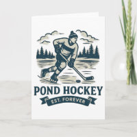 Retro-Teich-Hockeyspieler Gefrorener See Winter