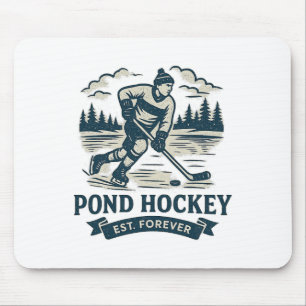 Retro-Teich-Hockeyspieler gefrorener See Winter Mousepad