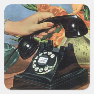 Retro-Telefon mit Wählscheibe, Vintage-Büro Quadratischer Aufkleber