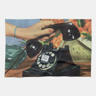 Retro-Telefon mit Wählscheibe, Vintage-Geschäft Geschirrtuch